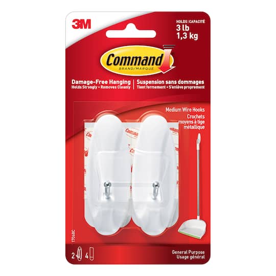 12 Packs: 2 ct. (24 total) Command® Medium White Wire Hooks